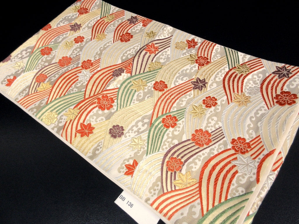 Fukuro Obi Gold White Wave Silk BB136W9