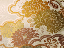 Load image into Gallery viewer, Maru Obi Vintage(1920-1950) Beige Gold Crane Birds Chrysanthemum Silk BB55W4
