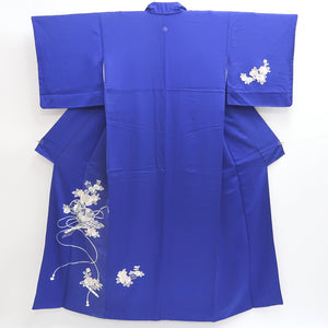 Kimono Blue Fully Embroidered Chrysanthemum Peony Silk #9362F5