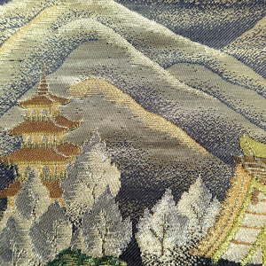 Fukuro Obi Vintage(1950-1980) Gold Kiyomizu Temple Kyoto Landscape Silk BB228V3