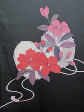 Load image into Gallery viewer, Haori Jacket Vintage(1950-1980) Black Bellflower Tsuzumi Silk #7644J1
