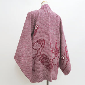 Haori Jacket Vintage(1950-1980) Magenta Full Shibori Plum blossom Silk #9440G3