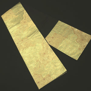 Fukuro Obi Vintage(1950-1980) Gold Flower Crane Birds Michinagadori Silk BB189V1