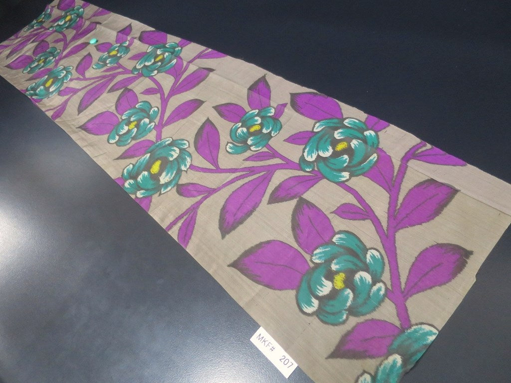 MKF#207 Silk Kimono Fabric Vintage(1920-1950) Meisen Flower Gray 56.3x13.4in(143x34cm)