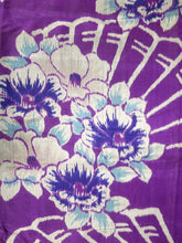 Load image into Gallery viewer, MKF#139 Silk Kimono Fabric Vintage(1920-1950) Meisen Flower Purple 50.0x13.0in(127x33cm)
