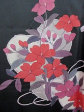 Load image into Gallery viewer, Haori Jacket Vintage(1950-1980) Black Bellflower Tsuzumi Silk #7644J1
