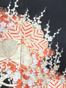 BCF#2919 Silk Tomesode Fabric Vintage(1950-1980) Embroidery Plum blossom Branch 41.3x13.8in(105x35cm)