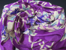 Load image into Gallery viewer, MKF#139 Silk Kimono Fabric Vintage(1920-1950) Meisen Flower Purple 50.0x13.0in(127x33cm)
