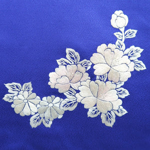 Kimono Blue Fully Embroidered Chrysanthemum Peony Silk #9362F5