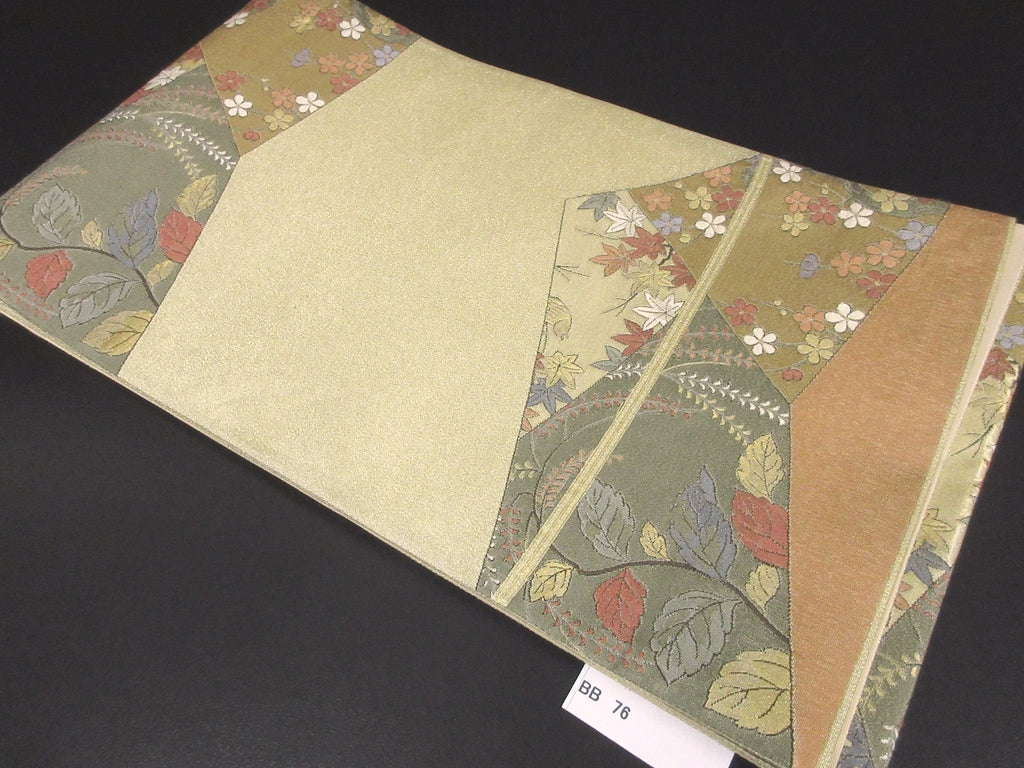 Fukuro Obi Vintage(1950-1980) Gold Beige Chrysanthemum Houmongi Silk BB76W5