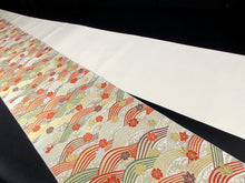 Load image into Gallery viewer, Fukuro Obi Gold White Wave Silk BB136W9
