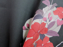 Load image into Gallery viewer, Haori Jacket Vintage(1950-1980) Black Bellflower Tsuzumi Silk #7644J1
