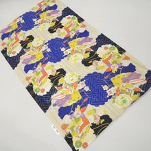 Load image into Gallery viewer, KK1358B7 Silk Kimono Fabric Vintage(1920-1950) Chrysanthemum Blue Black 49.2x27.6in(125x70cm)
