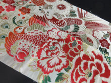 Load image into Gallery viewer, BB8298AE Silk Obi Fabric Vintage(1920-1950) Peacock Gold Red 78.0x12.2in(198x31cm)
