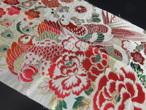 BB8298AE Silk Obi Fabric Vintage(1920-1950) Peacock Gold Red 78.0x12.2in(198x31cm)