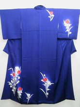 Load image into Gallery viewer, Kimono Dark Blue Flower Tsukesage Tall Silk #8253B5
