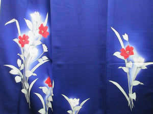 Kimono Dark Blue Flower Tsukesage Tall Silk #8253B5