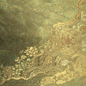 Fukuro Obi Vintage(1950-1980) Gold Flower Crane Birds Michinagadori Silk BB189V1