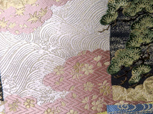 Load image into Gallery viewer, Fukuro Obi Vintage(1950-1980) Light Yellow brown Gold Black Crane Birds Silk BB96W6
