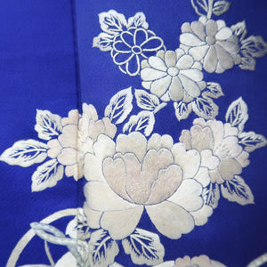 Kimono Blue Fully Embroidered Chrysanthemum Peony Silk #9362F5