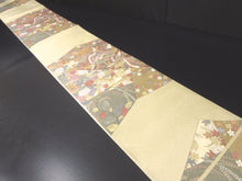 Load image into Gallery viewer, Fukuro Obi Vintage(1950-1980) Gold Beige Chrysanthemum Houmongi Silk BB76W5
