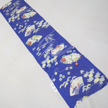 Load image into Gallery viewer, KK1344B6 Silk Kimono Fabric Vintage(1920-1950) Peony Blue 55.9x12.6in(142x32cm)
