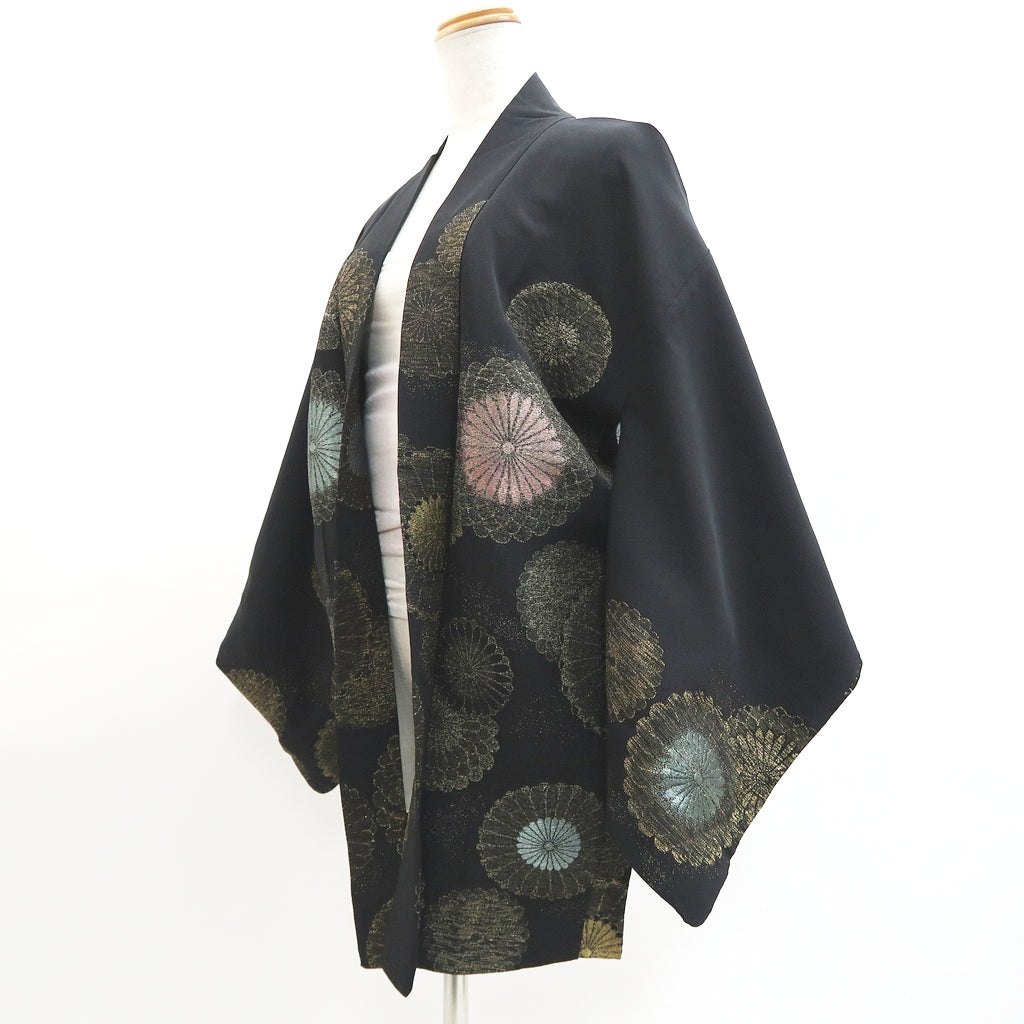 Haori Jacket Vintage(1950-1980) Black Chrysanthemum Silk #9572H3