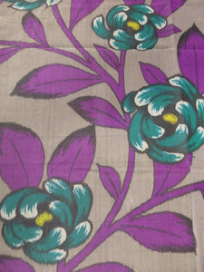 MKF#207 Silk Kimono Fabric Vintage(1920-1950) Meisen Flower Gray 56.3x13.4in(143x34cm)