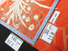Load image into Gallery viewer, BCF#2823 Silk Kimono Fabric Vintage(1950-1980) Embroidery Peacock Vermillion 145cm (57.1in)
