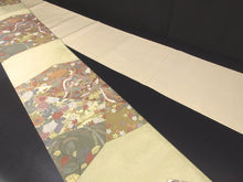 Load image into Gallery viewer, Fukuro Obi Vintage(1950-1980) Gold Beige Chrysanthemum Houmongi Silk BB76W5
