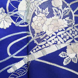 Kimono Blue Fully Embroidered Chrysanthemum Peony Silk #9362F5