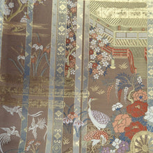 Load image into Gallery viewer, Fukuro Obi Light Brown Gold Crane Birds Peony Palace Silk BB214V3
