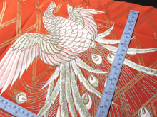 Load image into Gallery viewer, BCF#2823 Silk Kimono Fabric Vintage(1950-1980) Embroidery Peacock Vermillion 145cm (57.1in)
