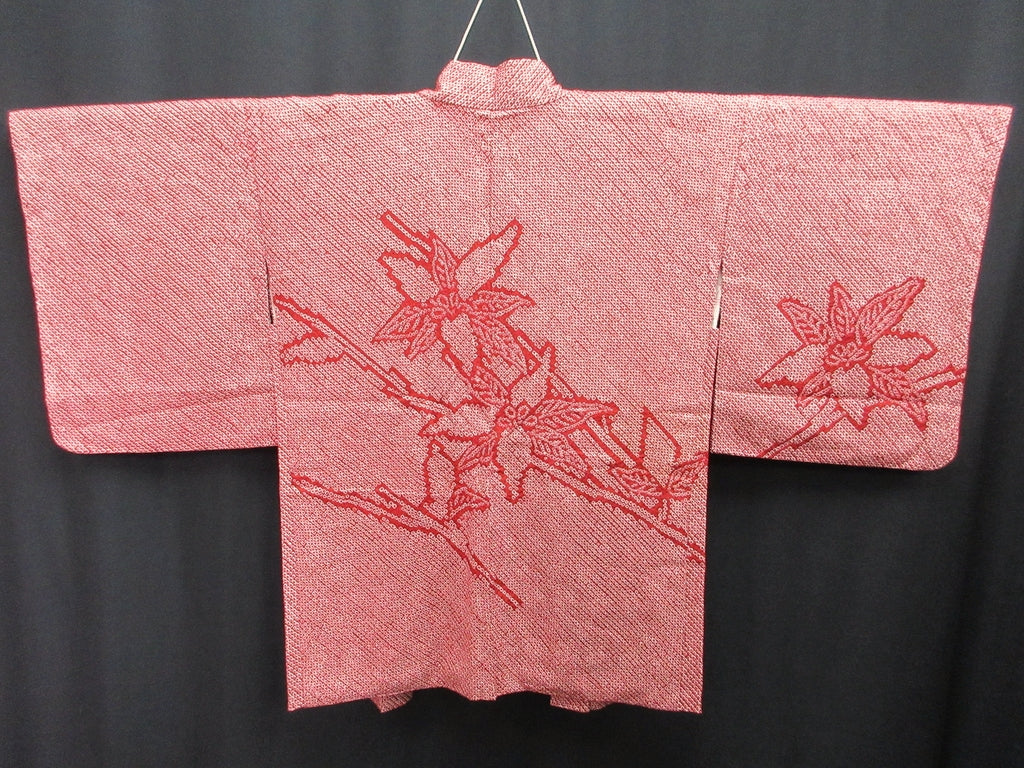 Haori Jacket Vintage(1950-1980) Red Full Shibori Branch Silk #7870L4