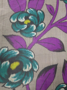 MKF#207 Silk Kimono Fabric Vintage(1920-1950) Meisen Flower Gray 56.3x13.4in(143x34cm)