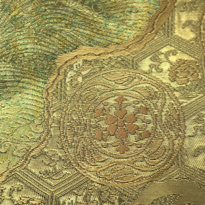 Fukuro Obi Vintage(1950-1980) Gold Flower Crane Birds Michinagadori Silk BB189V1