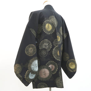 Haori Jacket Vintage(1950-1980) Black Chrysanthemum Silk #9572H3