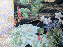 Load image into Gallery viewer, Fukuro Obi Vintage(1950-1980) Light Yellow brown Gold Black Crane Birds Silk BB96W6
