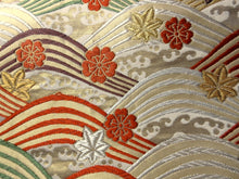 Load image into Gallery viewer, Fukuro Obi Gold White Wave Silk BB136W9
