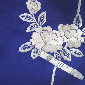 Kimono Blue Fully Embroidered Chrysanthemum Peony Silk #9362F5