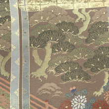 Load image into Gallery viewer, Fukuro Obi Light Brown Gold Crane Birds Peony Palace Silk BB214V3
