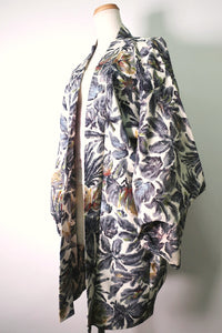 Haori Jacket Vintage(1920-1950) White Artistic Leaf Silk #8807A3