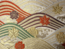 Load image into Gallery viewer, Fukuro Obi Gold White Wave Silk BB136W9
