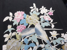 Load image into Gallery viewer, BCF#2762 Silk Tomesode Fabric Vintage(1950-1980) Embroidery Rose Birds Blue Gold Black 110cm (43.3in)
