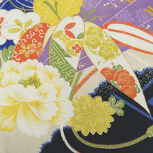 Load image into Gallery viewer, KK1358B7 Silk Kimono Fabric Vintage(1920-1950) Chrysanthemum Blue Black 49.2x27.6in(125x70cm)
