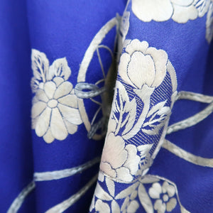 Kimono Blue Fully Embroidered Chrysanthemum Peony Silk #9362F5