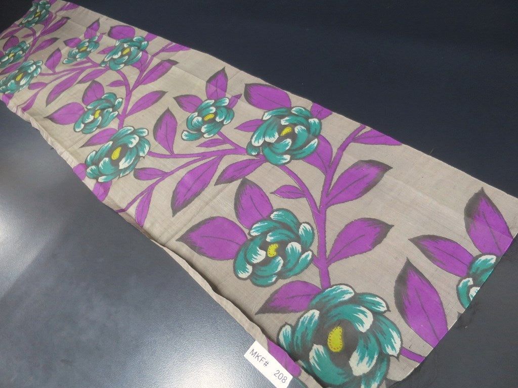 MKF#208 Silk Kimono Fabric Vintage(1920-1950) Meisen Flower Gray 56.3x13.8in(143x35cm)