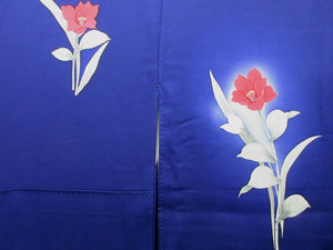 Kimono Dark Blue Flower Tsukesage Tall Silk #8253B5