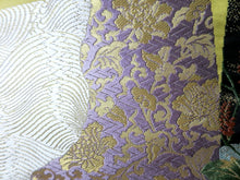 Load image into Gallery viewer, Fukuro Obi Vintage(1950-1980) Light Yellow brown Gold Black Crane Birds Silk BB96W6
