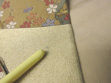 Load image into Gallery viewer, Fukuro Obi Vintage(1950-1980) Gold Beige Chrysanthemum Houmongi Silk BB76W5
